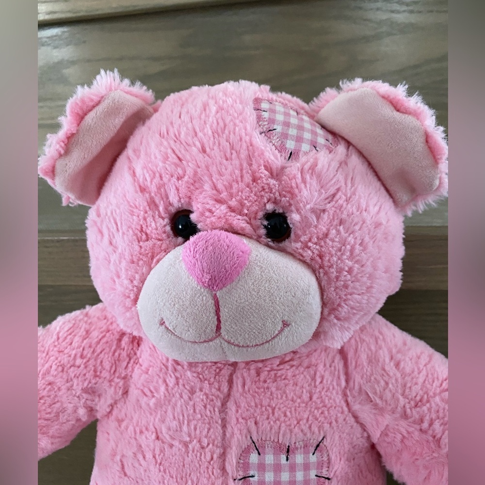 TEDDY MOUNTAIN Pink Bear Lovey Stuffed Plush Gingham Patchwork 16 - Picture 2 of 5